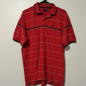 USED Men's IZOD Short Sleeve Shirt Striped Polo Color Red and Navy Size Large